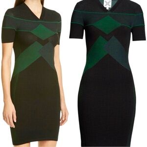 New KENZO‎ Stretch Knit Dress Size Small Monogram V-Neck Patchwork $395